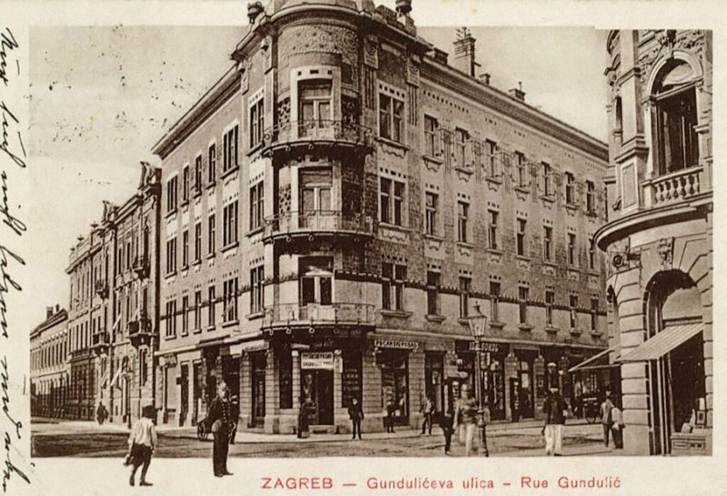 Zgrada Kallina (Gundulićeva 20/Masarykova), snimljena oko 1910. (Muzej za umjetnost  i obrt, inv,br. MUO 032167