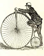 Kako zajašiti visoki biciklt - crteži iz prvog njemačkog udžbenika 1869.; izvor DieChronik des Sports