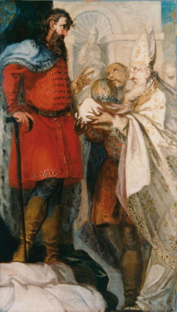 Kralj Ladislav predaje biskupu 
Duhu znamenje biskupske časti, 
ulje na platnu, oko 1700.
