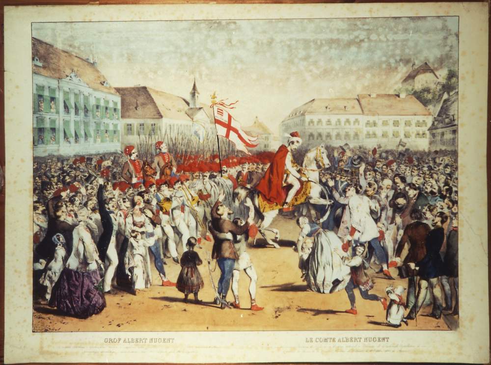 Ulazak grofa Alberta Nugenta i njegovih slobodnjaka u Zagreb prigodom instalacije
bana Hallera, 18. listopada 1842.