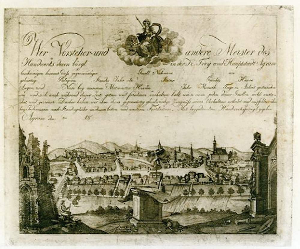 Zagreb s podgrađem, s majstorskog lista, oko 1815.