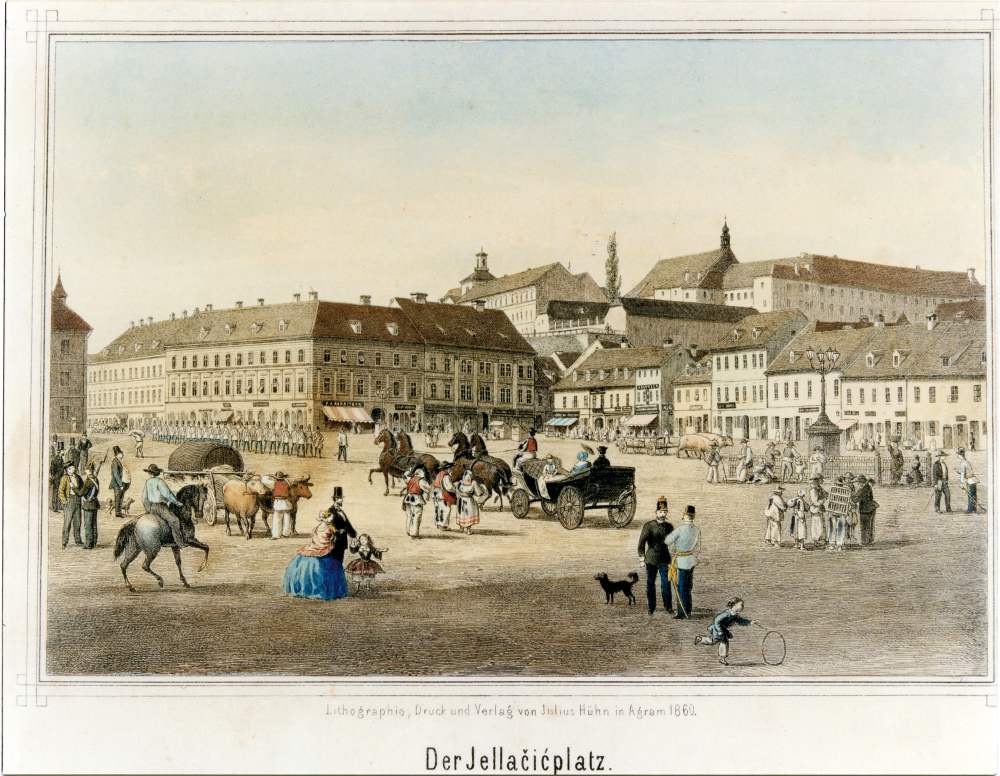 Jelačićev trg, litografija, Julius Hühn, 1860